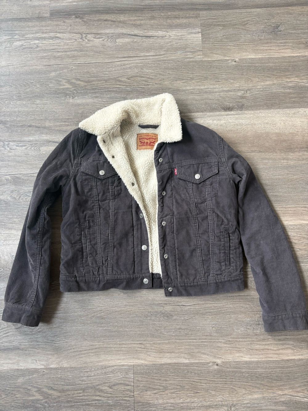 Levi's Dark Charcoal Corduroy Jacket with Cream Sherpa Lining